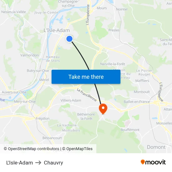 L'Isle-Adam to Chauvry map