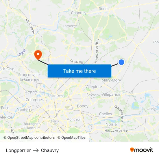 Longperrier to Chauvry map