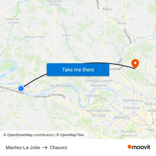 Mantes-La-Jolie to Chauvry map
