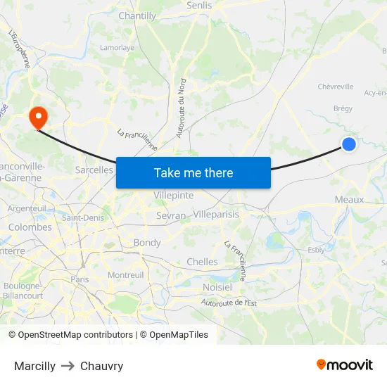 Marcilly to Chauvry map