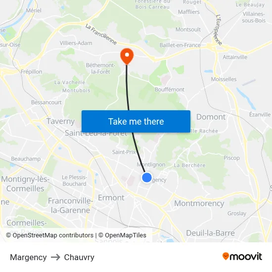 Margency to Chauvry map