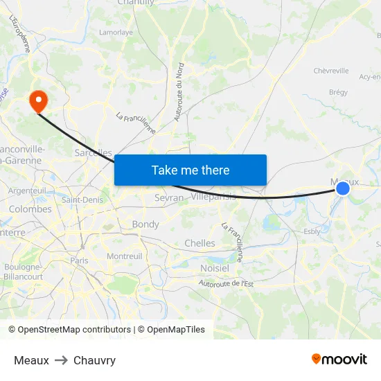 Meaux to Chauvry map