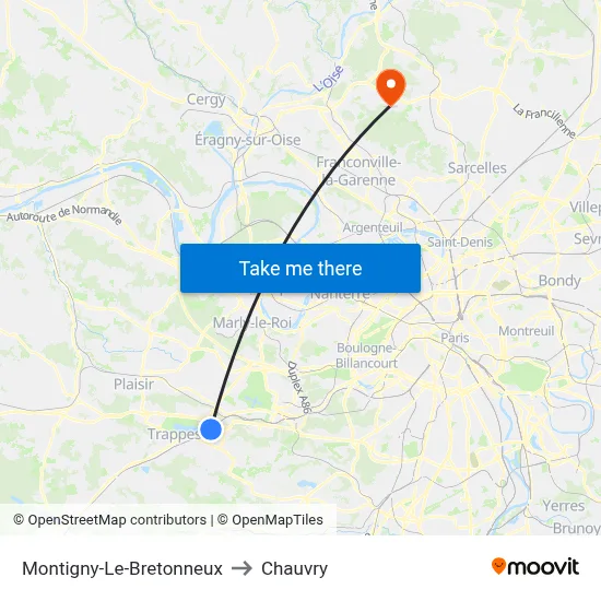 Montigny-Le-Bretonneux to Chauvry map