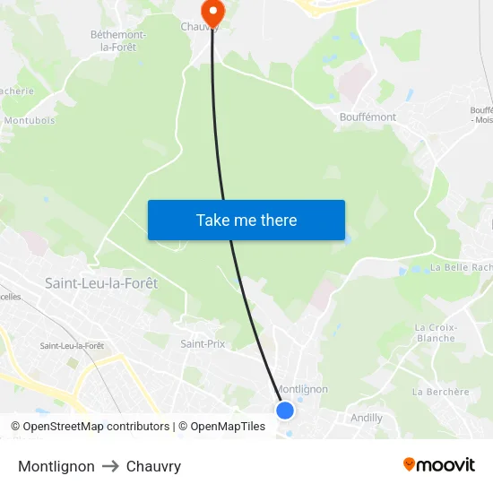 Montlignon to Chauvry map