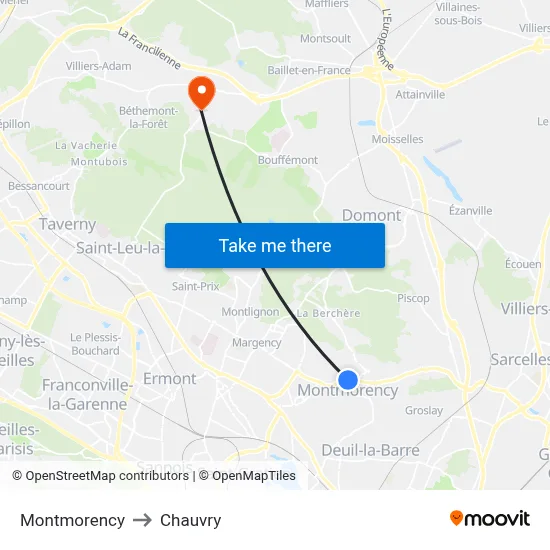 Montmorency to Chauvry map