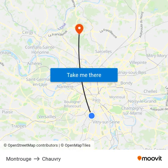 Montrouge to Chauvry map