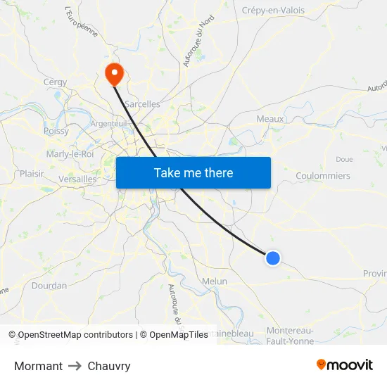 Mormant to Chauvry map