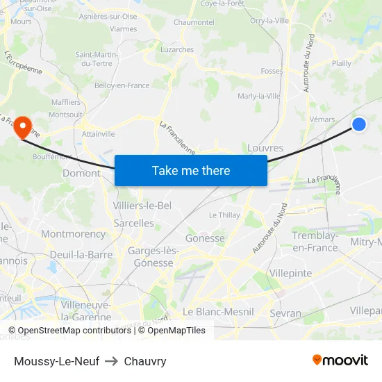 Moussy-Le-Neuf to Chauvry map
