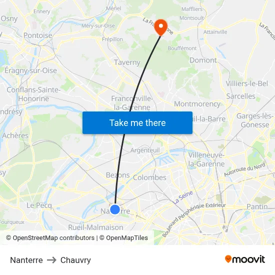 Nanterre to Chauvry map
