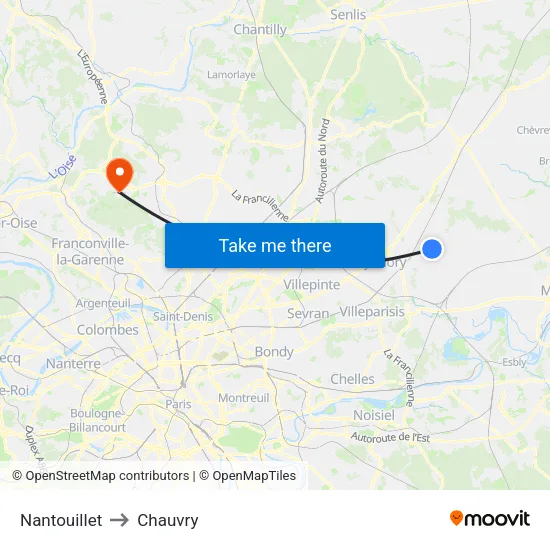 Nantouillet to Chauvry map