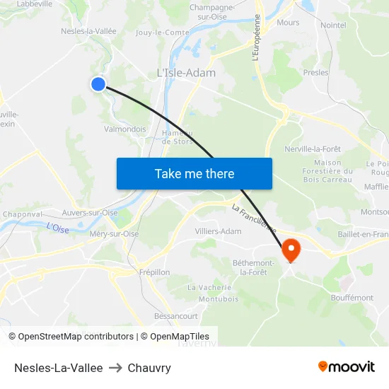 Nesles-La-Vallee to Chauvry map