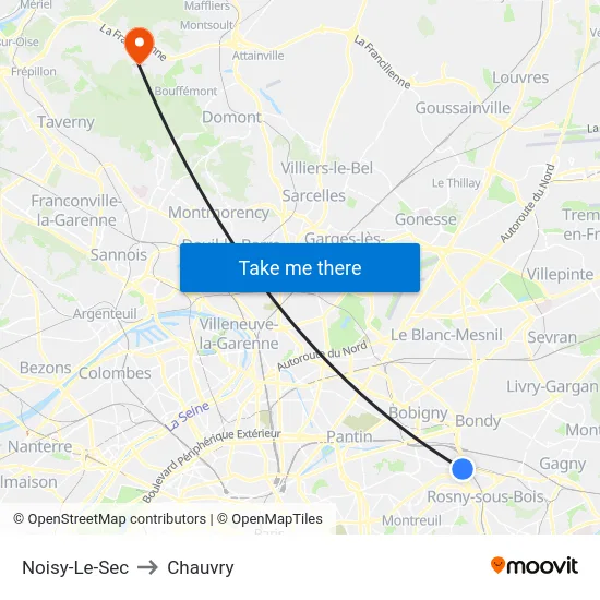 Noisy-Le-Sec to Chauvry map