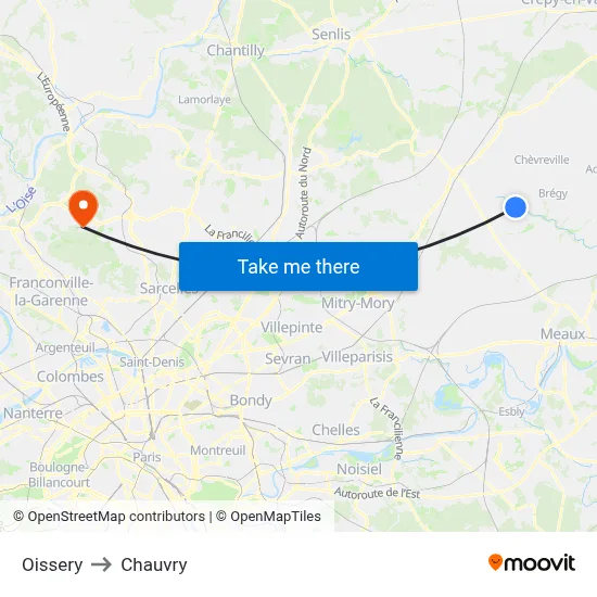 Oissery to Chauvry map
