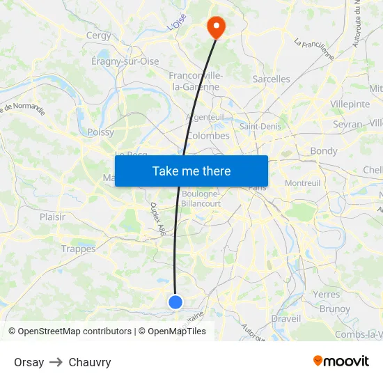Orsay to Chauvry map