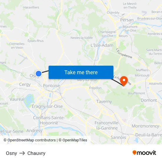 Osny to Chauvry map