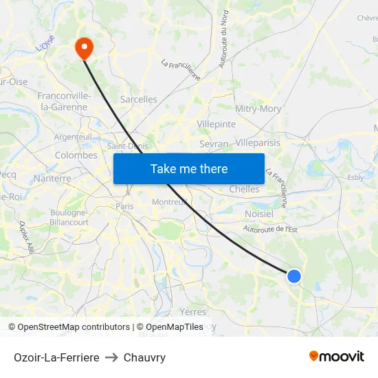 Ozoir-La-Ferriere to Chauvry map