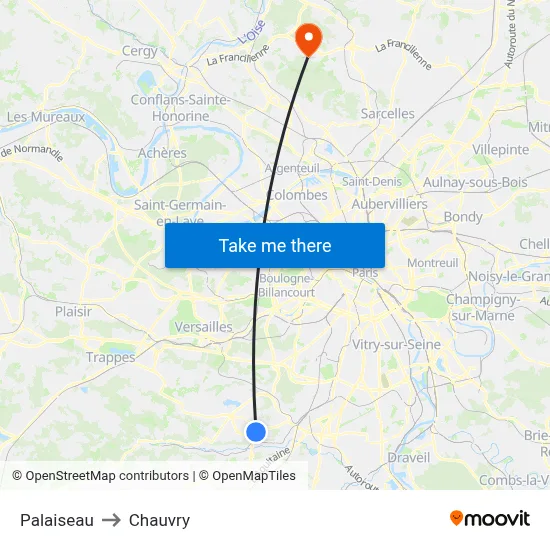 Palaiseau to Chauvry map