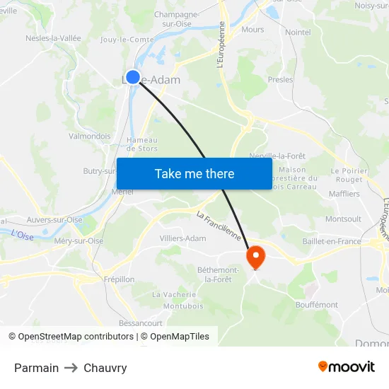Parmain to Chauvry map