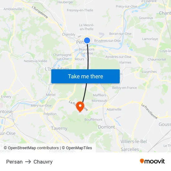 Persan to Chauvry map