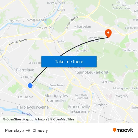 Pierrelaye to Chauvry map