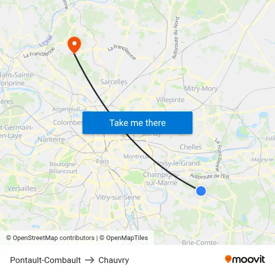 Pontault-Combault to Chauvry map