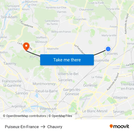Puiseux-En-France to Chauvry map