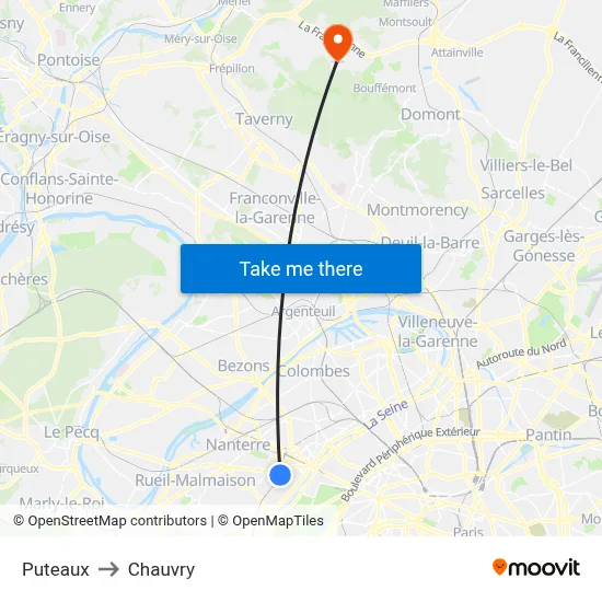 Puteaux to Chauvry map
