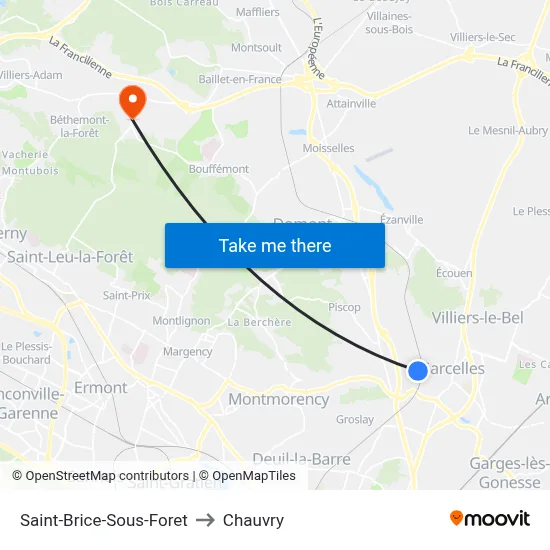 Saint-Brice-Sous-Foret to Chauvry map