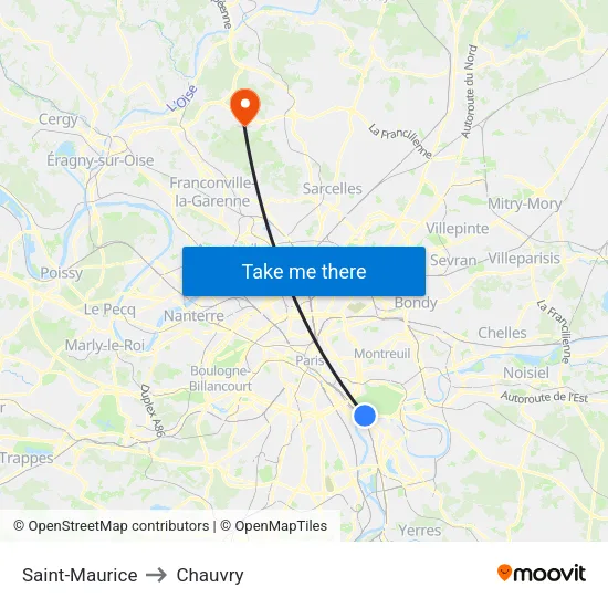 Saint-Maurice to Chauvry map