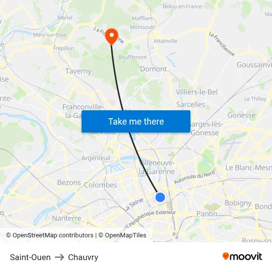 Saint-Ouen to Chauvry map