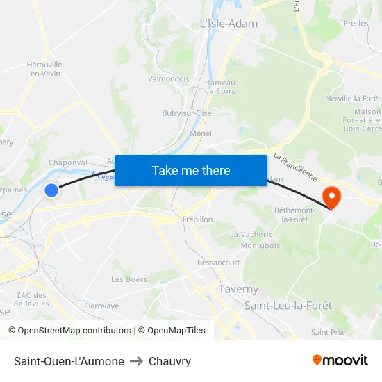 Saint-Ouen-L'Aumone to Chauvry map