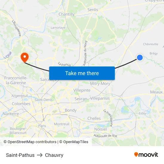 Saint-Pathus to Chauvry map