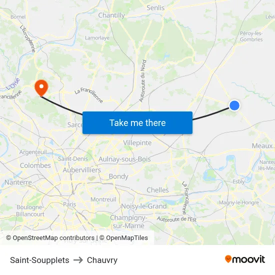 Saint-Soupplets to Chauvry map