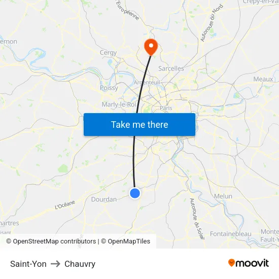 Saint-Yon to Chauvry map