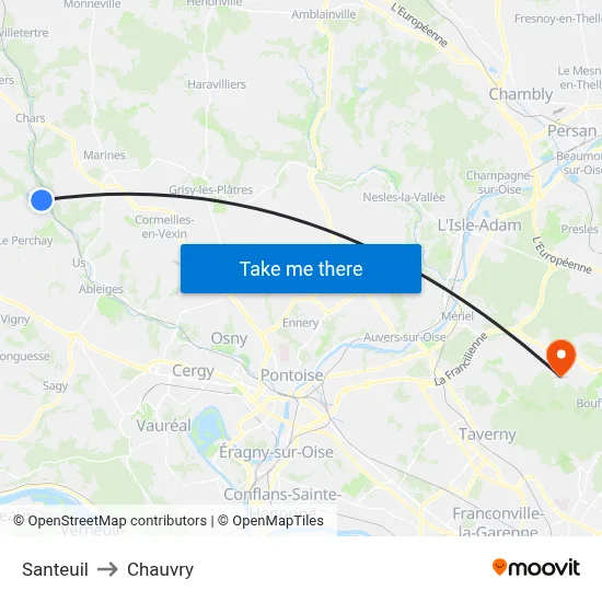 Santeuil to Chauvry map