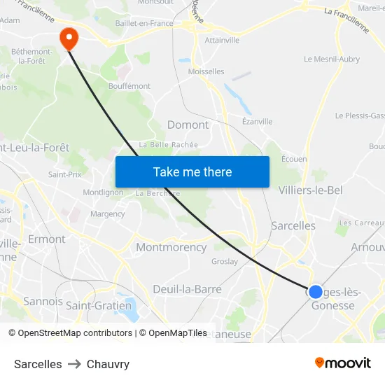 Sarcelles to Chauvry map