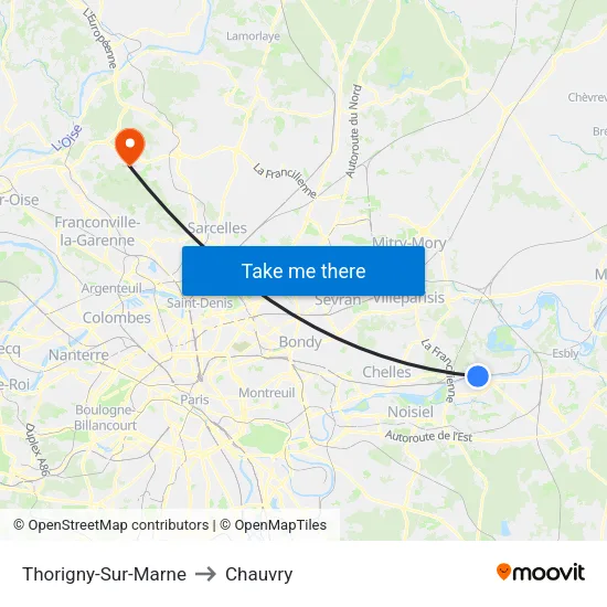 Thorigny-Sur-Marne to Chauvry map