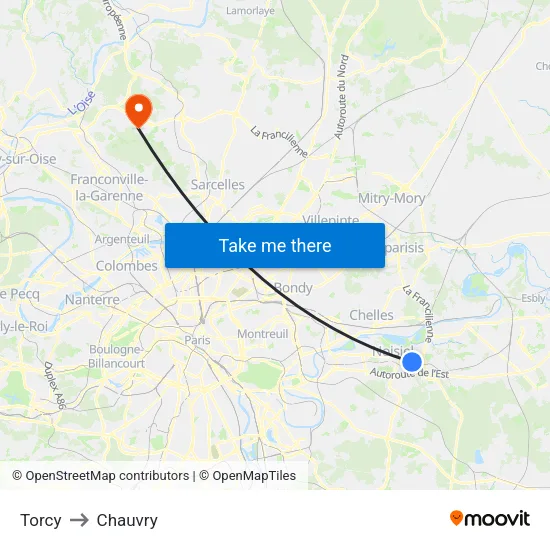 Torcy to Chauvry map