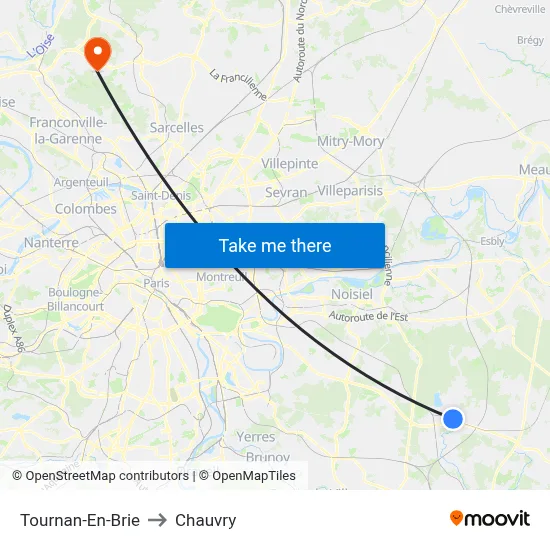 Tournan-En-Brie to Chauvry map