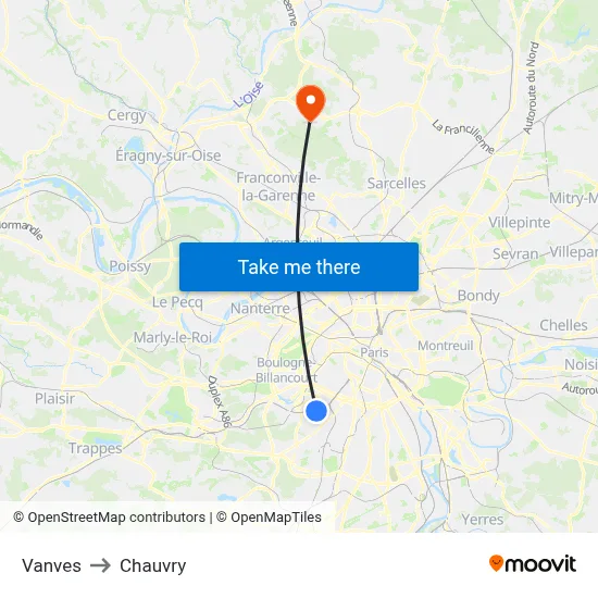 Vanves to Chauvry map