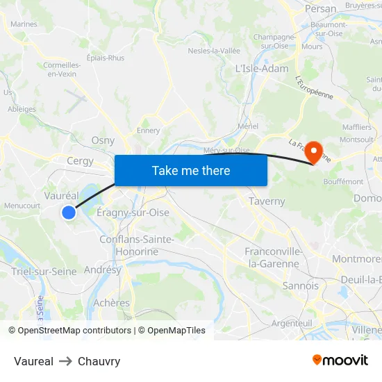 Vaureal to Chauvry map