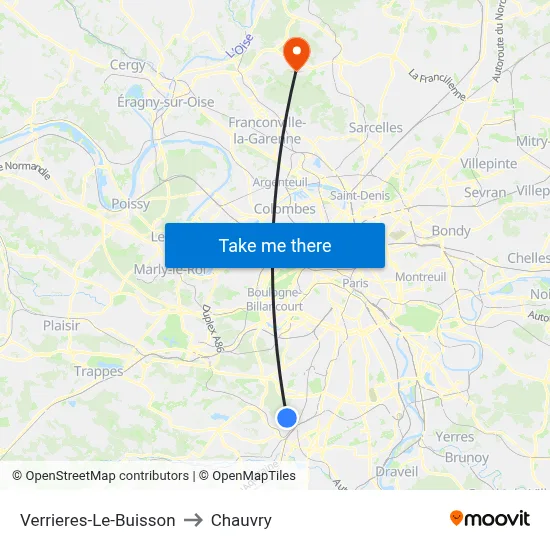 Verrieres-Le-Buisson to Chauvry map