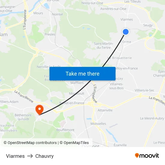Viarmes to Chauvry map
