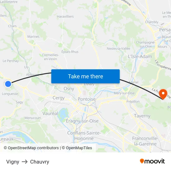 Vigny to Chauvry map