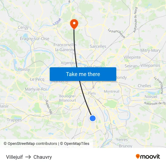 Villejuif to Chauvry map