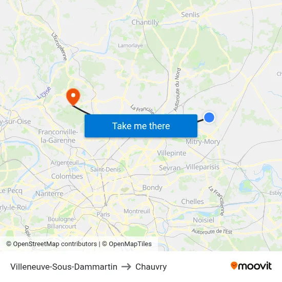 Villeneuve-Sous-Dammartin to Chauvry map