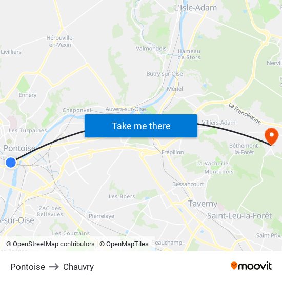 Pontoise to Chauvry map