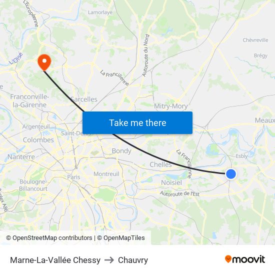 Marne-La-Vallée Chessy to Chauvry map