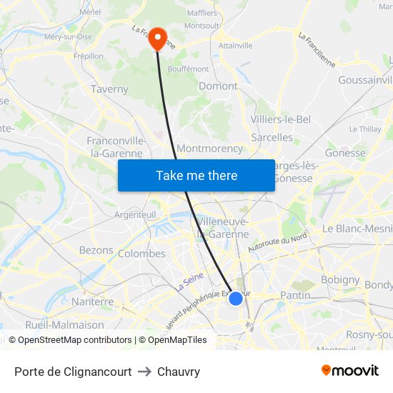 Porte de Clignancourt to Chauvry map