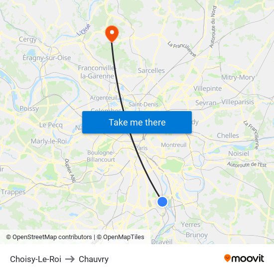 Choisy-Le-Roi to Chauvry map